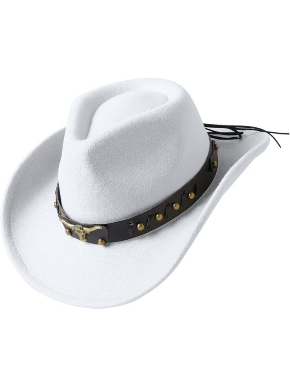 Kid's White Western Studded Leather Bull Skull Band Classic Fedora Cowboy Hat